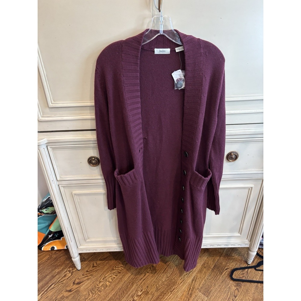 Neiman Marcus Cashmere Full Length Purple Button‎ Up Cardigan Duster Knit Small
